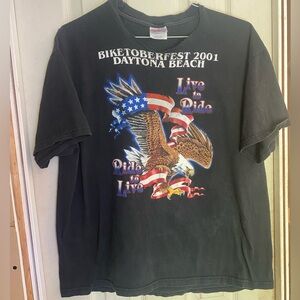 Hanes Black Biketoberfest 2001 Daytona Beach Eagle Graphic Tee